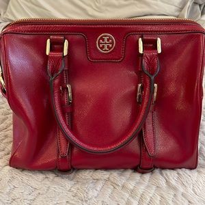 Tory Burch dark cherry vintage buckle satchel